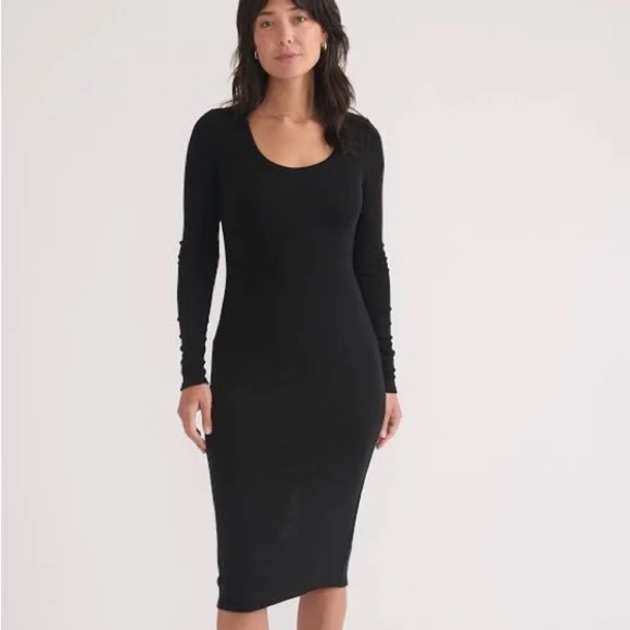 Marine Layer Lexi Rib Long Sleeve Midi Dress Black Medium - Picture 1 of 9
